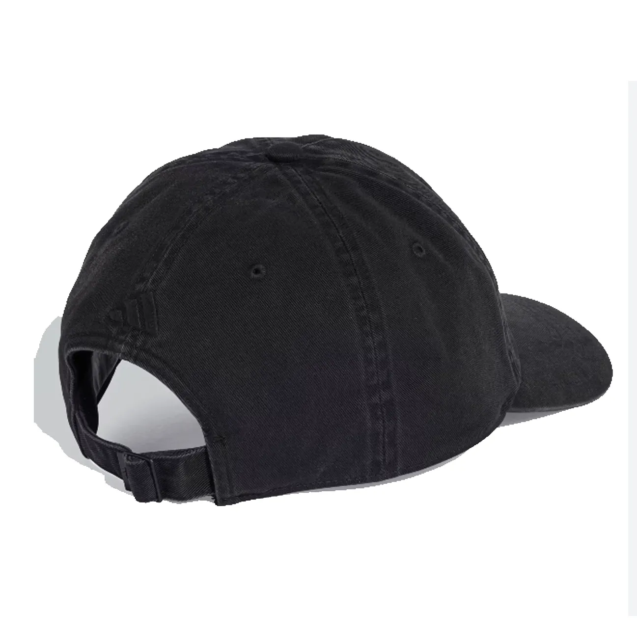 Boné Adidas Dad Washed preto vista lateral esquerda mostrando costuras e ajuste